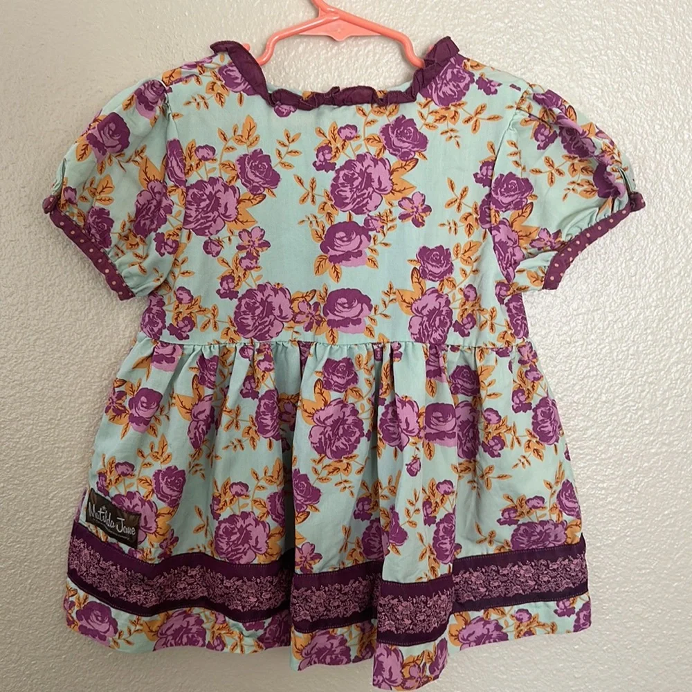 Matilda Jane Girls Turquoise and Purple Floral Short Sleeve Blouse Size 8 - Picture 6 of 8